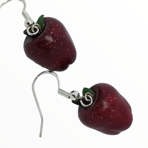 Σκουλαρίκια Kόκκινα μήλα (Αpple earrings) ,χειροποίητα κοσμήματα φρούτων και απομίμησης φαγητού από πολυμερικό πηλό Mimitopia - πηλός, χειροποίητα, φρούτα, φαγητό - 4