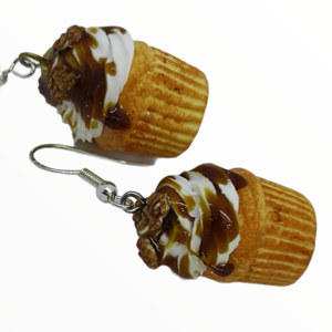 Σκουλαρίκια cupcake με μέλι και καρύδια (cupcake earrings),χειροποίητα κοσμήματα απομίμησης φαγητού απο πολυμερικό πηλό Mimitopia - πηλός, χειροποίητα, φαγητό - 3
