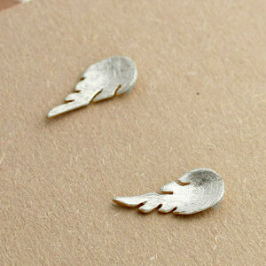 Σκουλαρίκια Φτερά Ασήμι 925 - φτερό, σκουλαρίκια, ασημένια, καρφωτά, μικρά - 3