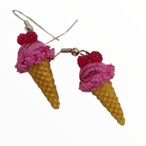 Σκουλαρίκια παγωτό βατόμουρο χωνάκι (raspberries ice cream earrings),χειροποίητα κοσμήματα απομίμησης φαγητού απο πολυμερικό πηλό Mimitopia - γυναικεία, πηλός, χειροποίητα, παγωτό, φαγητό - 2