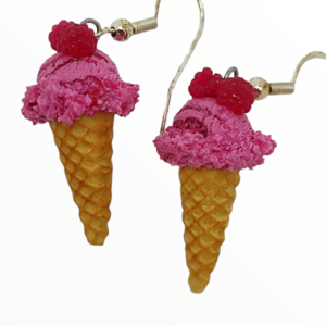 Σκουλαρίκια παγωτό βατόμουρο χωνάκι (raspberries ice cream earrings),χειροποίητα κοσμήματα απομίμησης φαγητού απο πολυμερικό πηλό Mimitopia - γυναικεία, πηλός, χειροποίητα, παγωτό, φαγητό