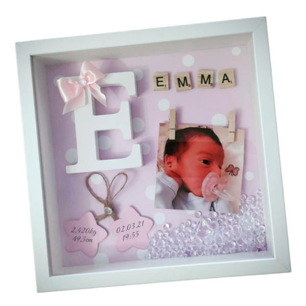 Καδράκι με στοιχεία γέννησης scrable 27 x 27cm για Κορίτσι με μονόγραμμα - κορίτσι, δώρο γέννησης, 3d κάδρο, ενθύμια γέννησης
