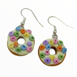 Σκουλαρίκια λουκουμάδες donuts με δημητριακά (donuts earrings),κοσμήματα απομίμησης φαγητού, χειροποίητα κοσμήματα πολυμερικού πηλού από τη Mimitopia - καρδιά, πηλός, γλυκά