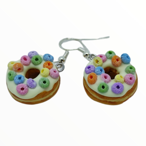 Σκουλαρίκια λουκουμάδες donuts με δημητριακά (donuts earrings),κοσμήματα απομίμησης φαγητού, χειροποίητα κοσμήματα πολυμερικού πηλού από τη Mimitopia - καρδιά, πηλός, γλυκά - 4