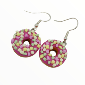 Σκουλαρίκια Λουκουμάδες donuts με marshmallows (donuts earrings),κοσμήματα απομίμησης φαγητού, χειροποίητα κοσμήματα πολυμερικού πηλού από τη Mimitopia - καρδιά, πηλός