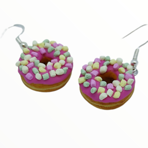 Σκουλαρίκια Λουκουμάδες donuts με marshmallows (donuts earrings),κοσμήματα απομίμησης φαγητού, χειροποίητα κοσμήματα πολυμερικού πηλού από τη Mimitopia - καρδιά, πηλός - 3