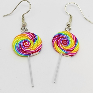 Σκουλαρίκια rainbow γλειφιτζούρια (rainbow lolipop earrings),χειροποίητα κοσμήματα απομίμησης φαγητού απο πολυμερικό πηλό Mimitopia - πηλός, χειροποίητα, γλυκά, φαγητό - 4