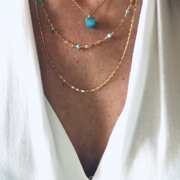 Layered turquoise necklace - ημιπολύτιμες πέτρες, επιχρυσωμένα, ατσάλι, layering, boho