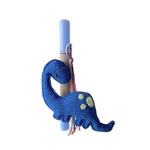 Λαμπάδα μπλε πλεκτός δεινόσαυρος 30cm - αγόρι, λαμπάδες, amigurumi, για παιδιά, ζωάκια