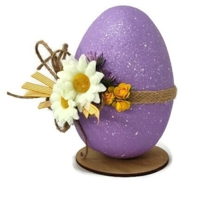 Πασχαλινό διακοσμητικό αυγό foam 15cm λιλά με ξύλινη βάση - λουλούδια, νονά, διακοσμητικά, πασχαλινά αυγά διακοσμητικά - 2