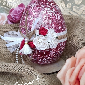 Πασχαλινό διακοσμητικό αυγό foam 15cm ιριδίζον κόκκινο-λευκό με ξύλινη βάση - λουλούδια, νονά, διακοσμητικά, πασχαλινά αυγά διακοσμητικά - 2