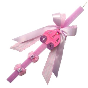 Λαμπάδα ροζ για κορίτσι με ροζ άμαξα από ξύλο 39×2,2×2,2cm - vintage, κορίτσι, λαμπάδες, για παιδιά, για εφήβους