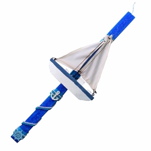 Λαμπάδα μπλε για αγόρι με ιστιοφόρο από ξύλο με λευκά πανιά 39×2,2×2,2cm - αγόρι, λαμπάδες, καραβάκι, για παιδιά, για εφήβους