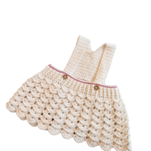 Βρεφική σαλοπέτα-φορεματάκι πλεκτή βαμβακερή υπόλευκο & σάπιο μήλο - 6-9 μηνών