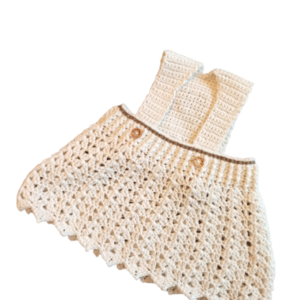 Βρεφική σαλοπέτα-φορεματάκι πλεκτή βαμβακερή υπόλευκο & σάπιο μήλο - 3