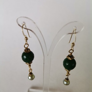 Μακριά σκουλαρίκια με πράσινο νεφρίτη - ασήμι, ημιπολύτιμες πέτρες, επιχρυσωμένα, κρεμαστά - 4