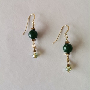 Μακριά σκουλαρίκια με πράσινο νεφρίτη - ασήμι, ημιπολύτιμες πέτρες, επιχρυσωμένα, κρεμαστά - 5