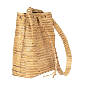 Τσάντα Πουγκί Φελλός "Silver Stripes Bucket Bag" - ώμου, πουγκί, μεγάλες, all day, φελλός - 2