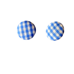 Υφασμάτινα Σκουλαρίκια Κουμπιά Γαλάζια - ύφασμα, καρφωτά, μικρά, faux bijoux, φθηνά