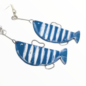 Σκουλαρίκια ψαράκια με μεταλλικά στοιχεία σχέδιο 3, Χειροποίητα κοσμήματα από πολυμερικό πηλό mimitopia - ψάρι, πηλός, κρεμαστά - 2