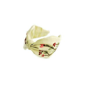 Χειροποίτη φλοράλ κεντημένη στο χέρι στέκα σε μπεζ λινό ύφασμα / Handmade floral embroidery headband in beige linen cloth . - φλοράλ, στέκες - 3