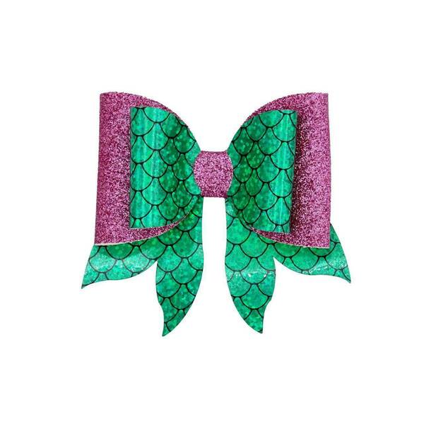 Παιδικό Κλιπ Μαλλιών Φιογκος Mermaid Green and Purple 8x8,5 - γοργόνα, δώρα γενεθλίων, αξεσουάρ μαλλιών, hair clips