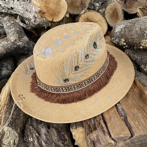 Ψάθινο καπέλο- Indianna lll - καλοκαιρινό, ζωγραφισμένα στο χέρι, απαραίτητα καλοκαιρινά αξεσουάρ, ψάθινα - 3