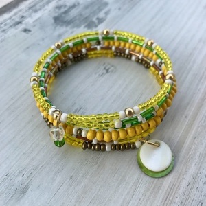 Βραχιόλι πολύσειρο κίτρινο πράσινο με χάντρες seed beads - χάντρες, boho, πολύσειρα, χεριού, δώρα για γυναίκες - 4