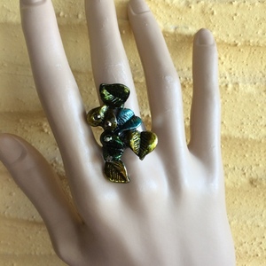 Χρωματισμένο μεταλλικό δαχτυλίδι "Πράσινα Φύλλα" - φύλλο, boho, μεγάλα, αυξομειούμενα, φθηνά - 2