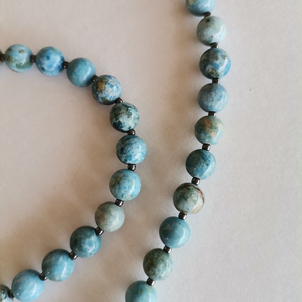 Μακρύ κολιέ με γαλάζιο αχάτη και μενταγιόν φίλντισι - ημιπολύτιμες πέτρες, μακριά - 3