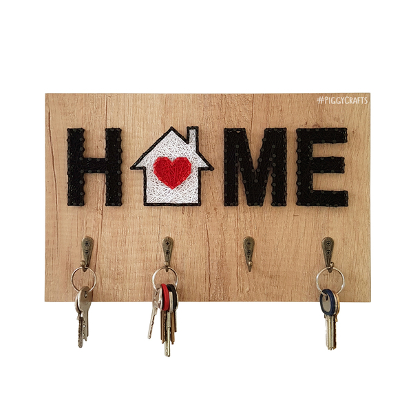 Κλειδοθήκη μελαμίνης με καρφιά & κλωστές "Home" 31x20cm - δώρο, κλειδί, κλειδοθήκες