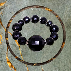 225.Boho Βραχιόλι με μαύρες πολυγωνικές χάντρες-Ελαστικό-Χειροποίητο-Νο 225-7. - ελαστικό, χάντρες, boho, χεριού - 5