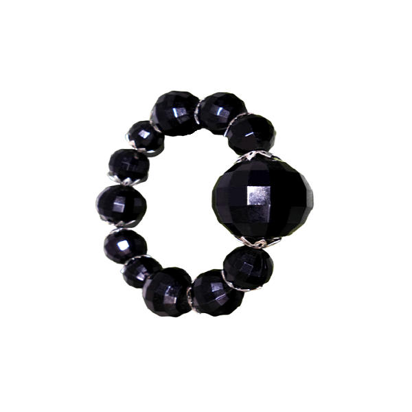 225.Boho Βραχιόλι με μαύρες πολυγωνικές χάντρες-Ελαστικό-Χειροποίητο-Νο 225-7. - ελαστικό, χάντρες, boho, χεριού - 4