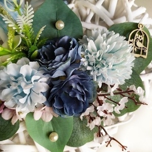 Καρδιά ξύλινη με λουλούδια σε αποχρώσεις του μπλε - καρδιά, στεφάνια, λουλούδια, δώρα για δασκάλες - 2
