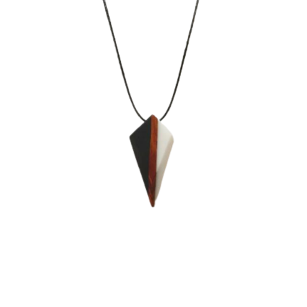 Κολιέ με ξύλο ελιάς και πολυμερικό πηλό σε τριγωνικό σχήμα - γυαλί, ρητίνη, μακριά, boho, unisex gifts - 2