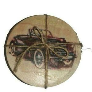 Σουβέρ ξύλινα σετ 6 τεμαχίων "Αυτοκίνητα Vintage" - ξύλο, σουβέρ, ντεκουπάζ, διακοσμητικά, ξύλινα σουβέρ - 5
