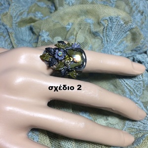 Μεταλλικό δαχτυλίδι με σύνθεση από χάντρες - χάντρες, μεγάλα, αυξομειούμενα, φθηνά - 3