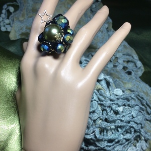 Χειροποίητο δαχτυλίδι με σύνθεση από χάντρες και αστεράκι - κορίτσι, εντυπωσιακά, μεγάλα, αυξομειούμενα, φθηνά - 3