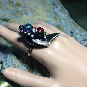 Χειροποίητο πολύχρωμο δαχτυλίδι με σύνθεση από χάντρες και σιλικόνη - εντυπωσιακά, boho, μεγάλα, αυξομειούμενα, φθηνά - 4