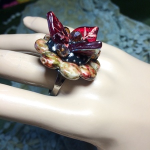 Χειροποίητο δαχτυλίδι με στρογγυλή σύνθεση από χάντρες - εντυπωσιακά, boho, μεγάλα, αυξομειούμενα, φθηνά - 4