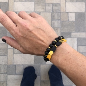 black&yellow bead bracelet - γυναικεία, χάντρες, boho, χεριού, αυξομειούμενα - 3