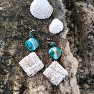 Έθνικ σκουλαρίκια - ημιπολύτιμες πέτρες, boho, κρεμαστά, πέρλες, πλεκτά - 3