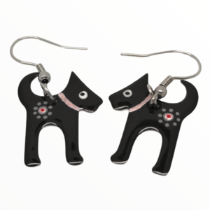 Σκουλαρίκια μαύρα σκυλάκια βαμμένα με Σμάλτο , χειροποίητα κοσμήματα σμάλτου mimitopia - σμάλτος, ατσάλι, boho, κρεμαστά - 5