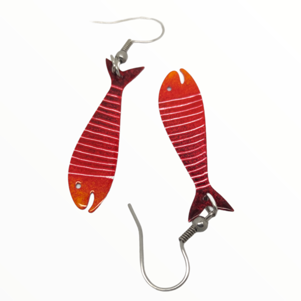 Σκουλαρίκια κόκκινα ψαράκια βαμμένα με Σμάλτο , χειροποίητα κοσμήματα σμάλτου mimitopia - σμάλτος, ψάρι, ατσάλι, boho, κρεμαστά - 3