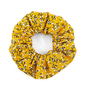 Scrunchie Yellow Floral βαμβακερό - φλοράλ, λαστιχάκια μαλλιών