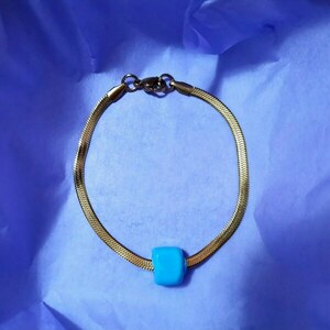 Βραχιολάκι πλακέ φίδι με μπλε χάντρα - αλυσίδες, χάντρες, ατσάλι, σταθερά, χεριού - 3