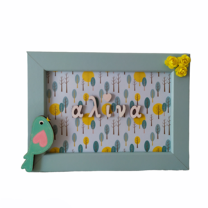 Ονομαστικό καδράκι πουλάκι μέντα 18*13 cm (7 γράμματα) - πίνακες & κάδρα, κορίτσι, φλοράλ, ξύλινα διακοσμητικά, προσωποποιημένα, παιδικά κάδρα - 2