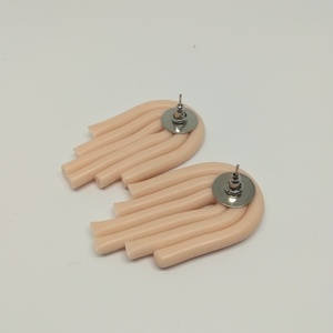 Γεωμετρικά σκουλαρίκια φτιαγμένα από πηλό σε χρώμα pale pink - πηλός, γεωμετρικά σχέδια, καρφωτά - 3