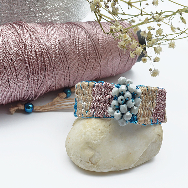 ATHINA MAILI - Υφαντό βραχιόλι με γκρι κρύσταλλα και μπλε ημιπολύτιμες πέτρες χειροποίητο - ημιπολύτιμες πέτρες, υφαντά, boho, χεριού, αυξομειούμενα - 2