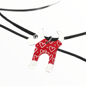 Χειροποίητο Κολιέ σκυλάκι κόκκινο βαμμένο με Σμάλτο, χειροποίητα κοσμήματα σμάλτου απο τη mimitopia - δέρμα, γυαλί, σμάλτος, σκυλάκι, boho - 4